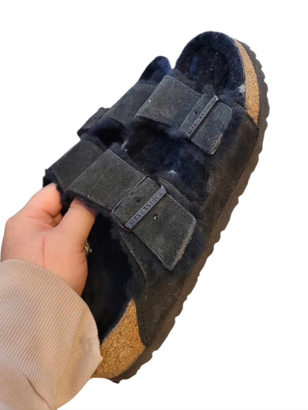 Birkenstock Arizona Black Shearling Suede Slide Women's Size 39/US 8.5